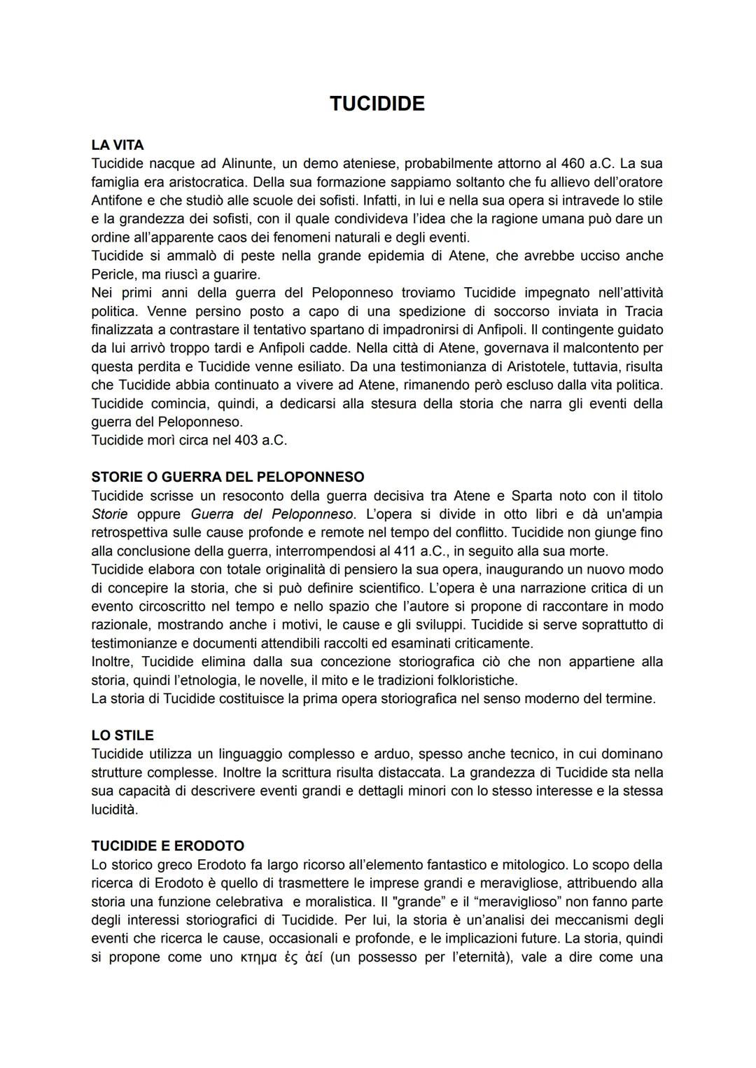 TUCIDIDE
LA VITA
Tucidide nacque ad Alinunte, un demo ateniese, probabilmente attorno al 460 a.C. La sua
famiglia era aristocratica. Della s
