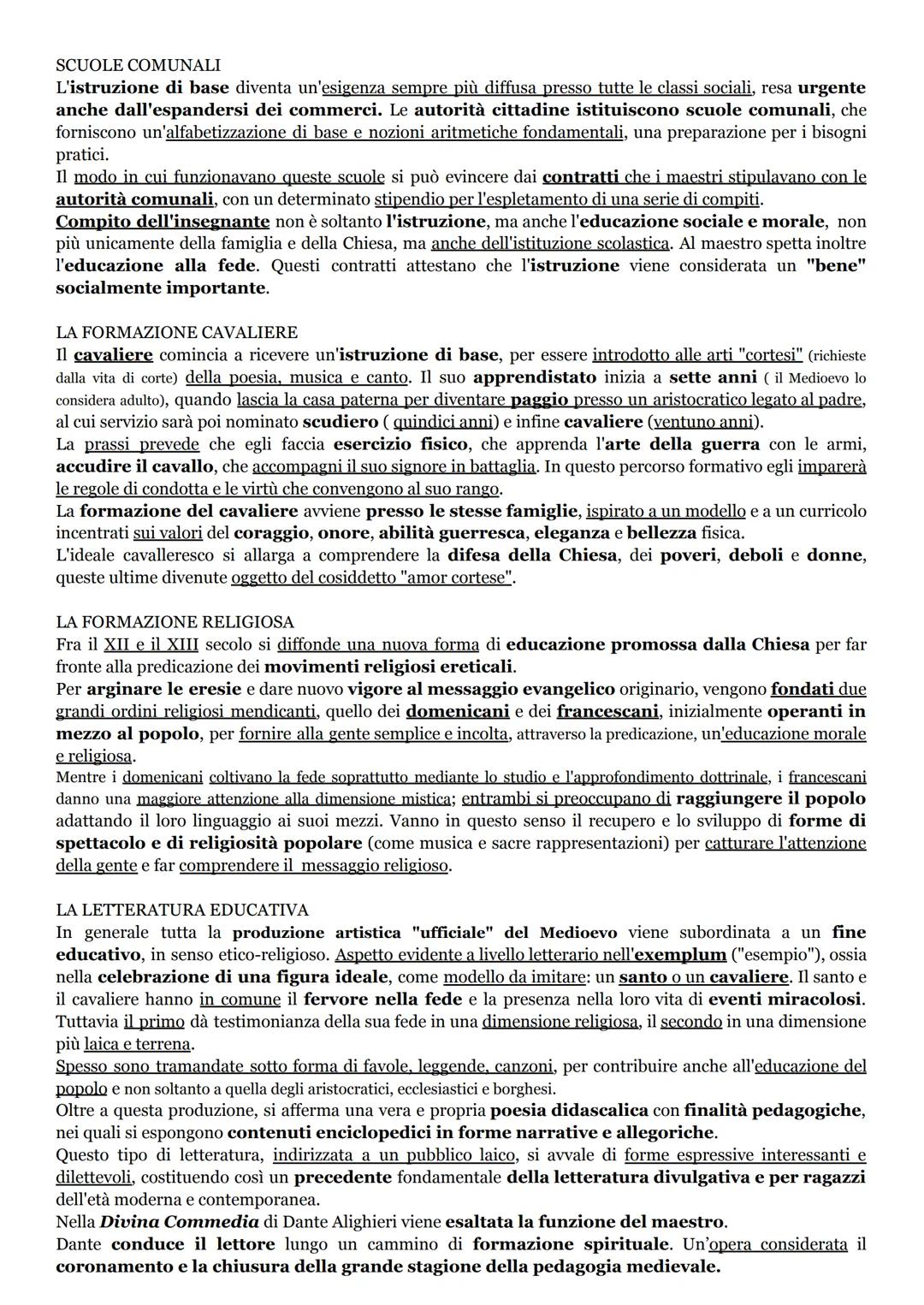 L'educazione nel Basso Medioevo
Intorno all'anno Mille in tutta l'Europa occidentale si verificano importanti trasformazioni
economiche, pol