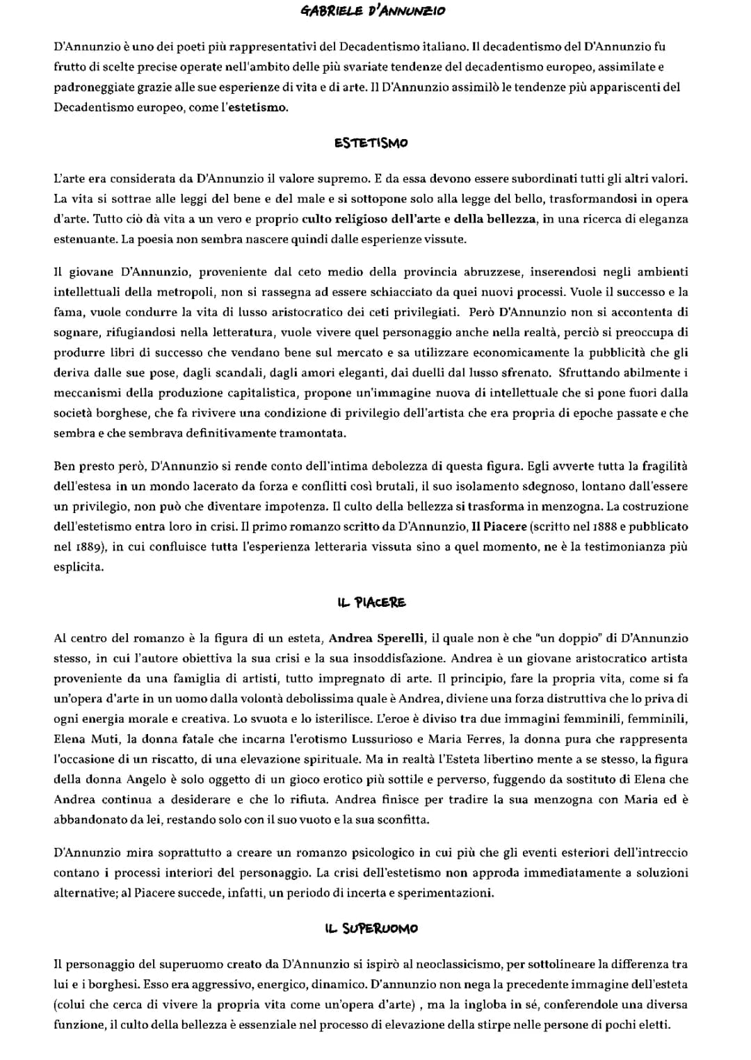 Decadentismo e Gabriele D'Annunzio: Riassunto e Analisi