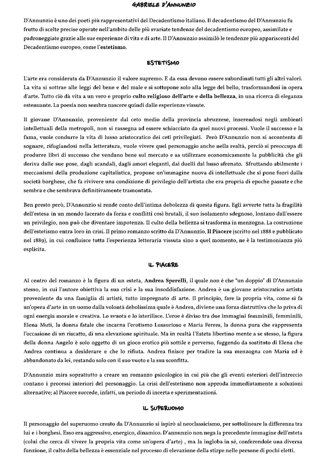 Decadentismo e Gabriele D'Annunzio: Riassunto e Analisi