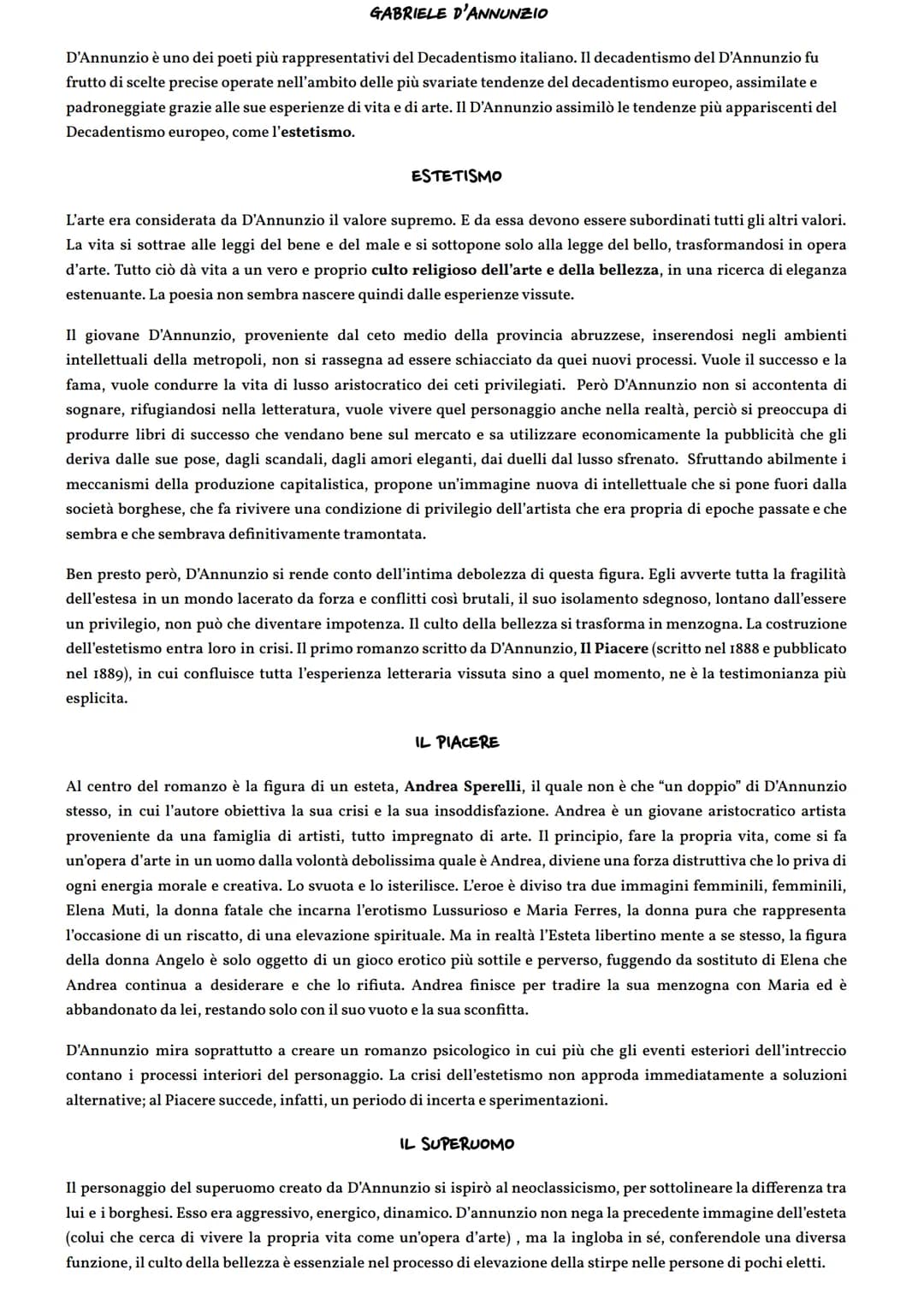 
<p>Il Decadentismo italiano, di cui Gabriele D'Annunzio è un esponente significativo, era il risultato di scelte precise e dell'assimilazio