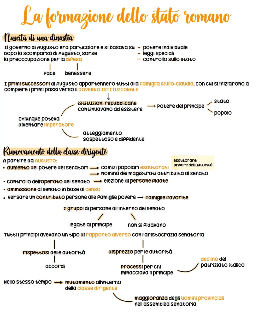La formazione dello stato romano
nascita di una dinastia
Il governo di Augusto era particolare e si basava su
Dopo la scomparsa di Augusto, 