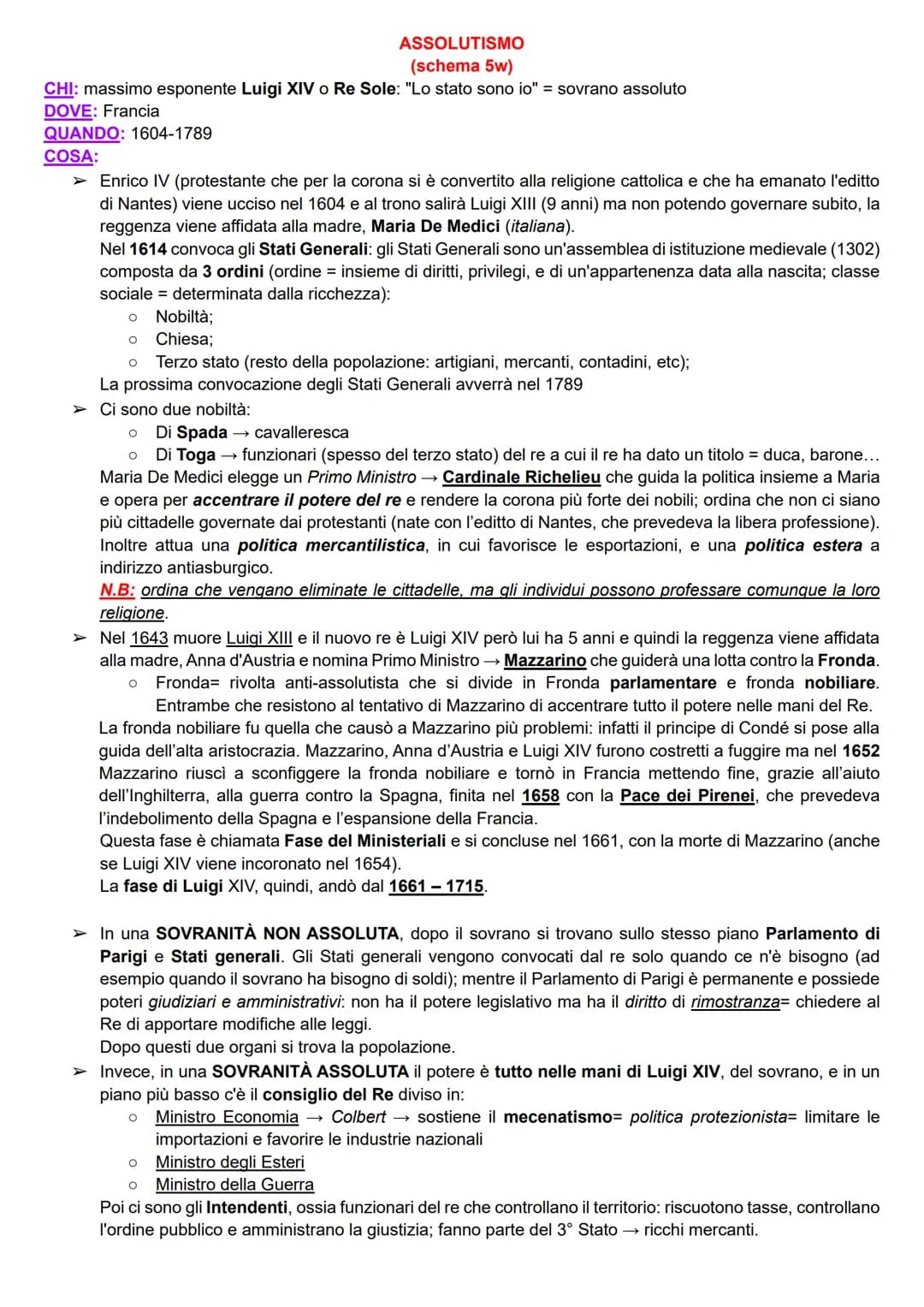 ASSOLUTISMO
(schema 5w)
CHI: massimo esponente Luigi XIV o Re Sole: "Lo stato sono io" = sovrano assoluto
DOVE: Francia
QUANDO: 1604-1789
CO