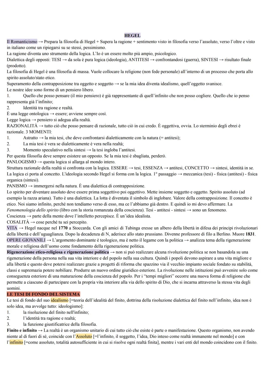 HEGEL
Il Romanticismo →→ Prepara la filosofia di Hegel + Supera la ragione + sentimento visto in filosofia verso l'assoluto, verso l'oltre e