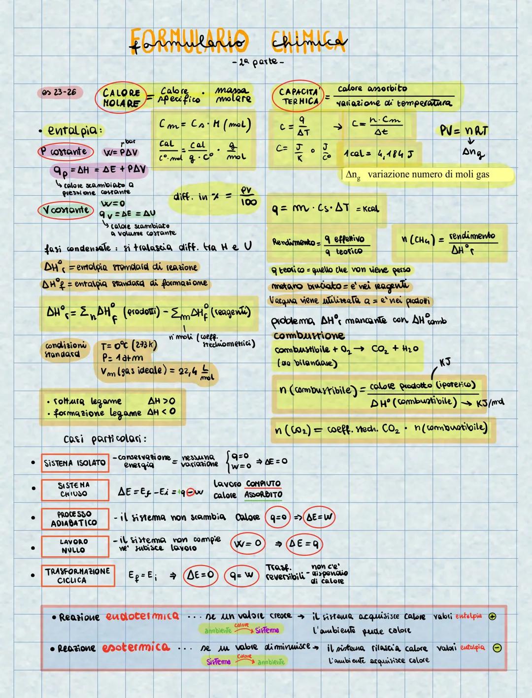 ●
●
●
●
es 23-26
●
entalpia:
P costante
V costante
9p=AH = AE + PAV
calore scambiato a
pressione costante
condizioni
Standard
.
CALORE
MOLAR