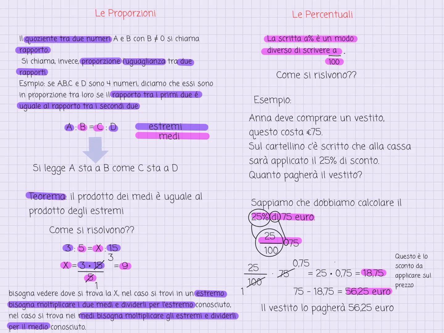 Le Proporzioni
Il quoziente tra due numeri A e B con B #0 si chiama
rapporto.
Si chiama, invece, proporzione l'uguaglianza tra due
rapporti
