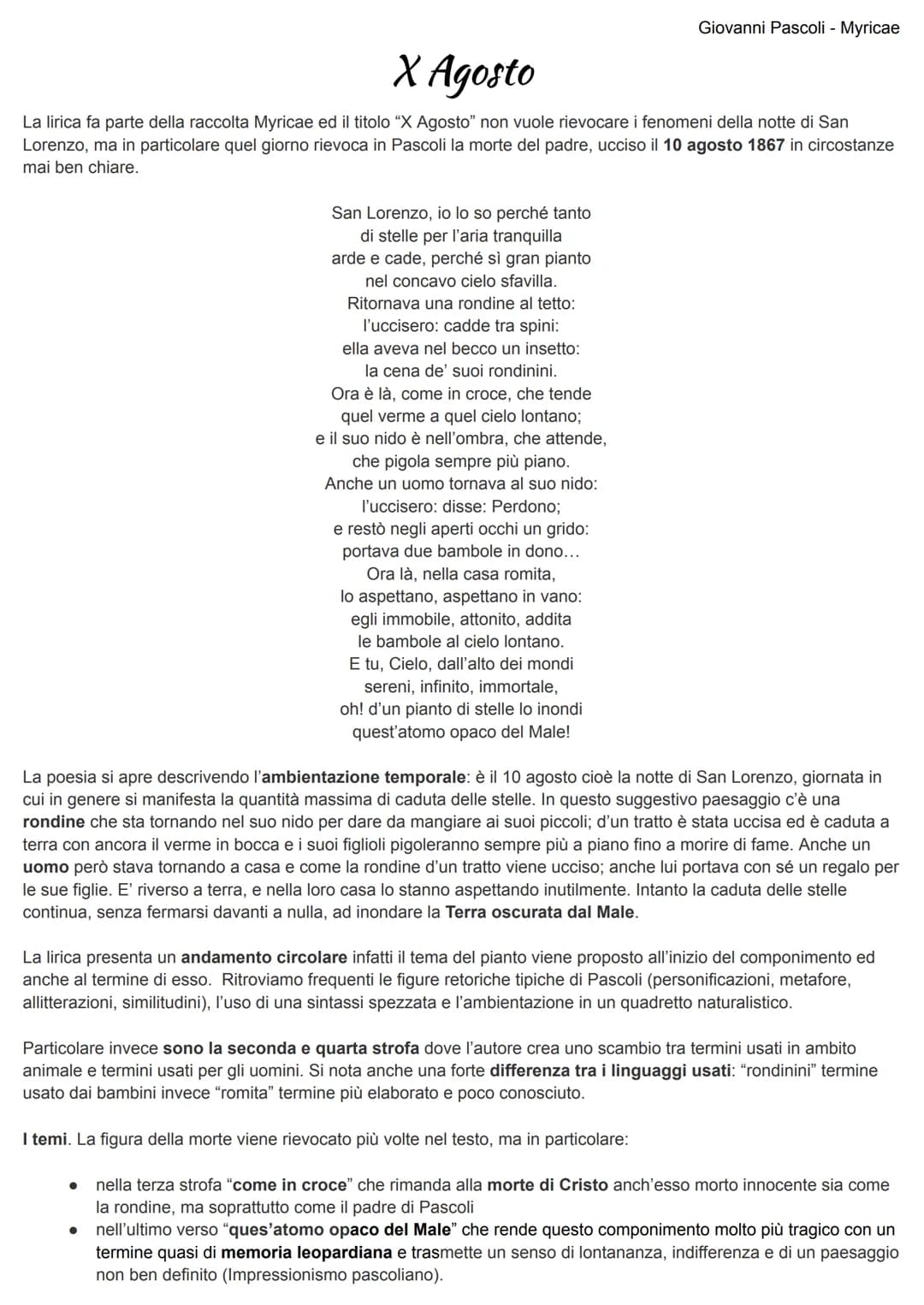 Giovanni Pascoli
La vita di Pascoli fu una vita povera di grandi eventi esteriori. Pascoli ha una personalità opposta rispetto a quella di
D