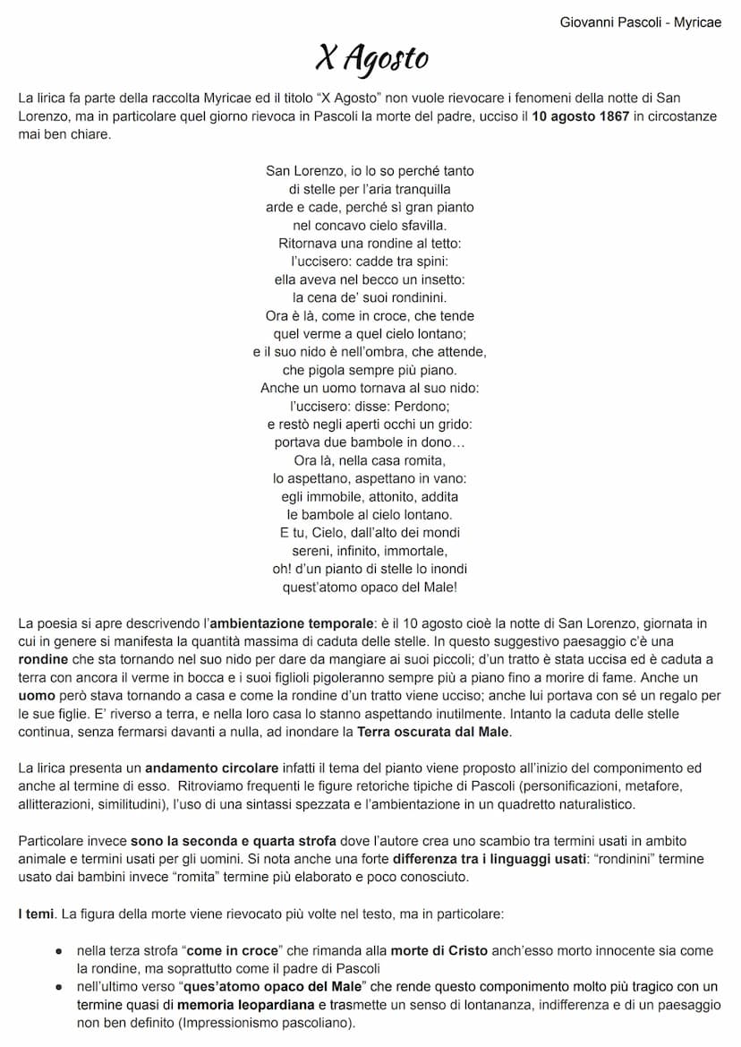 Giovanni Pascoli
La vita di Pascoli fu una vita povera di grandi eventi esteriori. Pascoli ha una personalità opposta rispetto a quella di
D