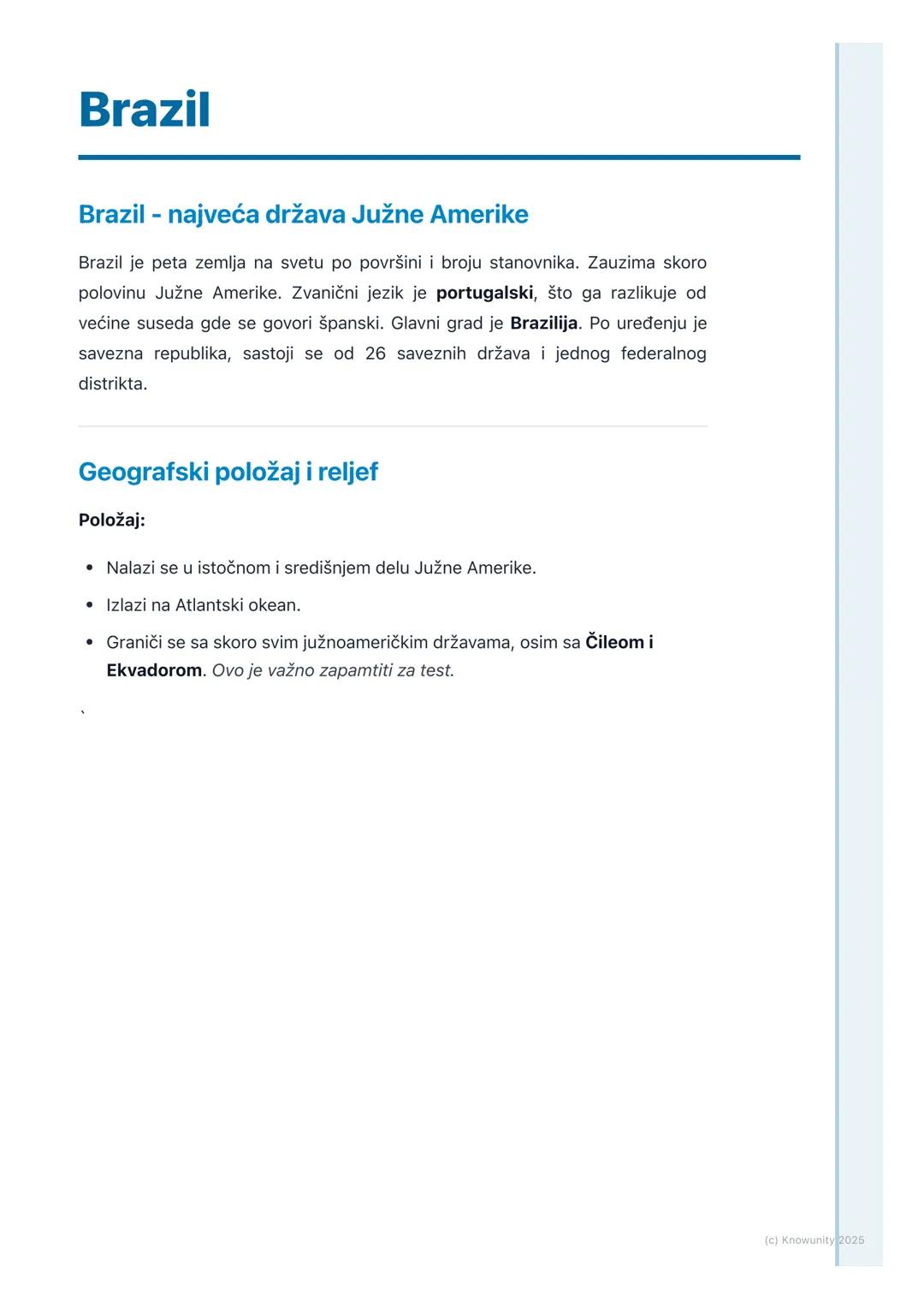 # Brazil

Brazil - najveća država Južne Amerike

Brazil je peta zemlja na svetu po površini i broju stanovnika. Zauzima skoro
polovinu Južne