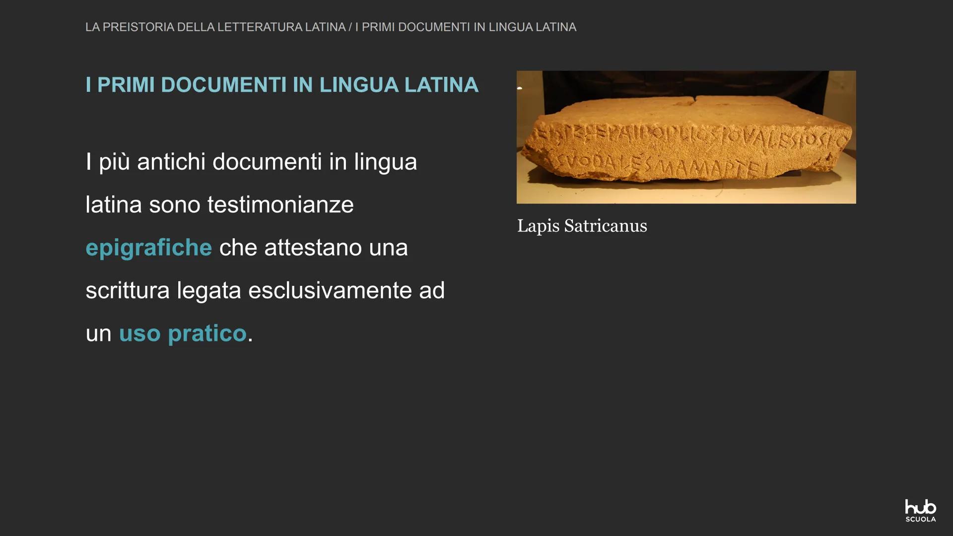 La “preistoria” della
letteratura latina LA PREISTORIA DELLA LETTERATURA LAΤΙΝΑ

LA PREISTORIA DELLA LETTERATURA

Convenzionalmente l'inizio