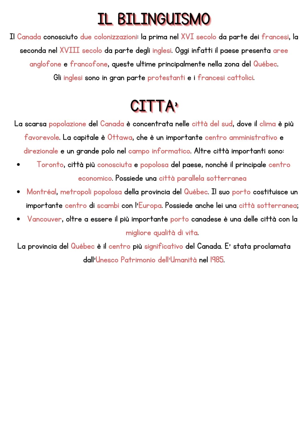 IL CANADA
SUPERFICIE: 9 897 170 Km2
POPOLAZIONE: 35 151 728 abitanti
DENSITA': 4 abitanti a Km2
FORMA DI GOVERNO: Stato federale
CAPITALE: O