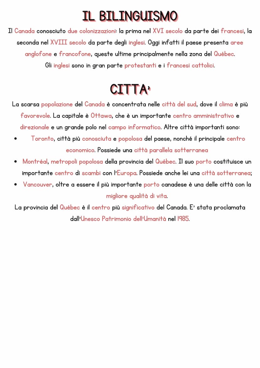 IL CANADA
SUPERFICIE: 9 897 170 Km2
POPOLAZIONE: 35 151 728 abitanti
DENSITA': 4 abitanti a Km2
FORMA DI GOVERNO: Stato federale
CAPITALE: O