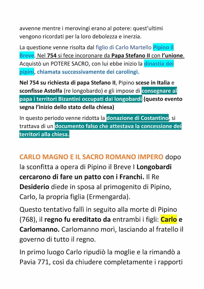 I FRANCHI E IL PAPATO La storia del regno dei Franchi inizia
in Gallia con Clodoveo. Clodoveo fu quello che fondò la prima
dinastia chiamata