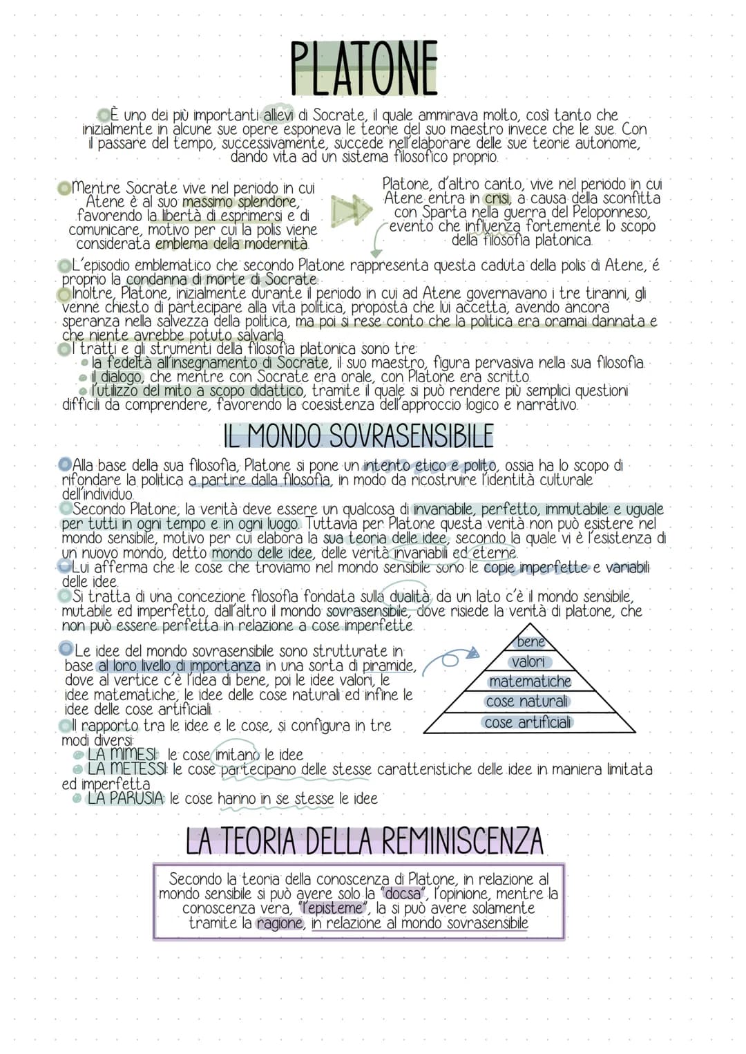 PLATONE
È uno dei più importanti allievi di Socrate, il quale ammirava molto, così tanto che
inizialmente in alcune sue opere esponeva le te