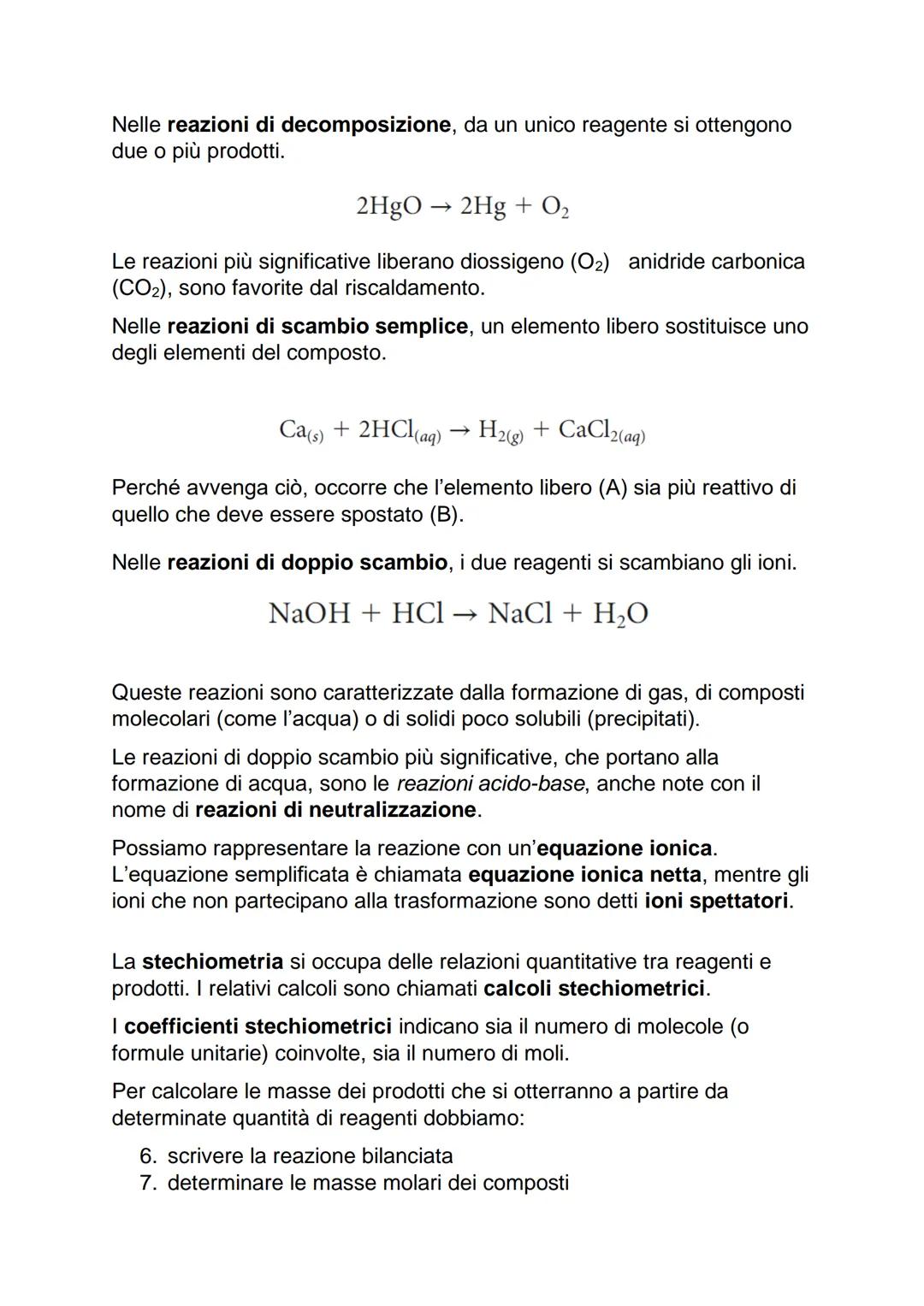Le reazioni e le equazioni chimiche
Una reazione chimica è un processo in cui una o più sostanze dette
reagenti si trasformano in una o più 