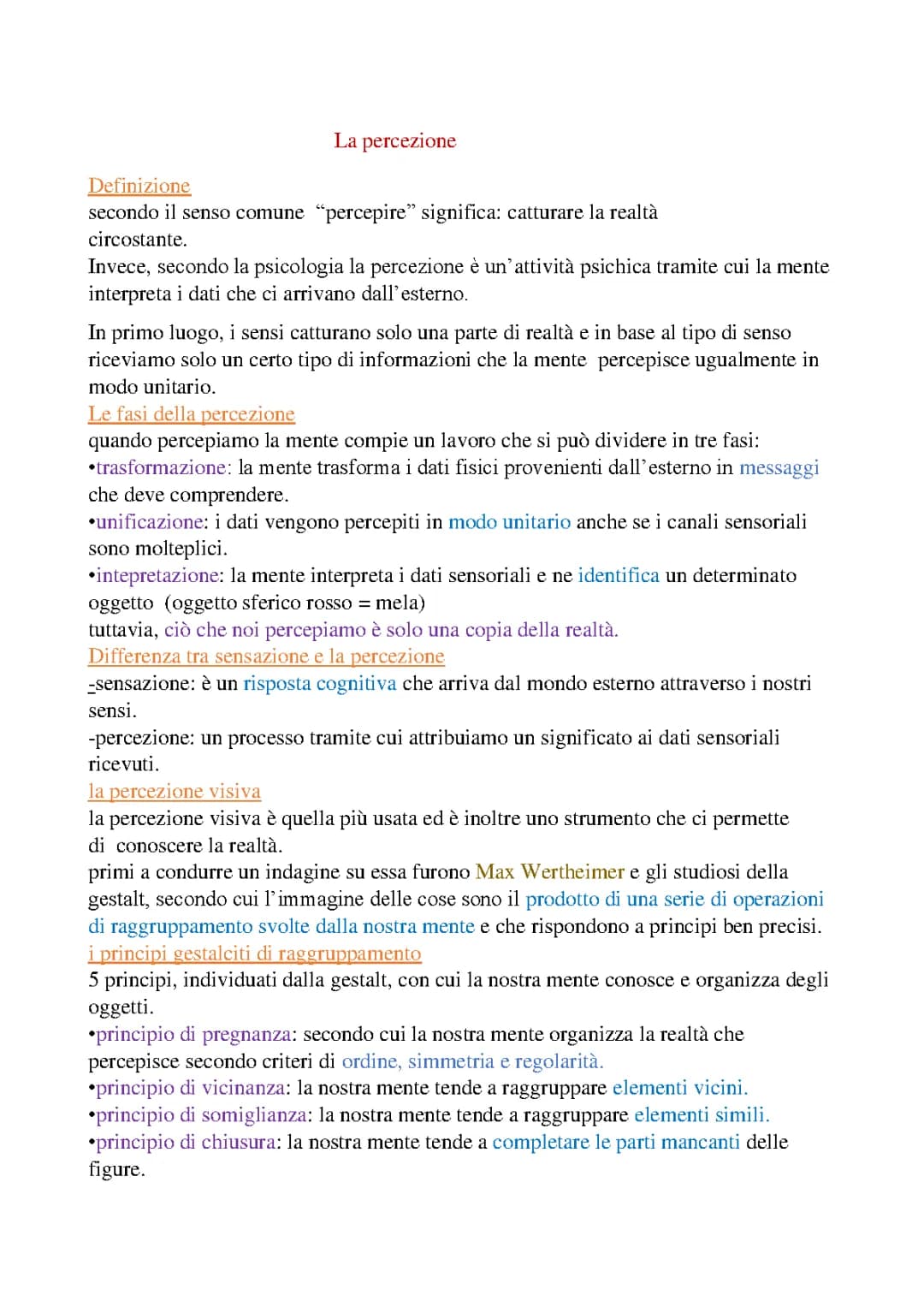 la percezione