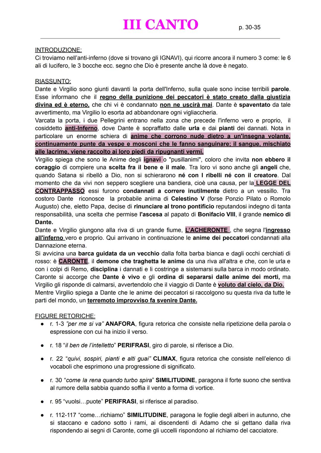 III CANTO
p. 30-35

INTRODUZIONE:
Ci troviamo nell'anti-inferno (dove si trovano gli IGNAVI), qui ricorre ancora il numero 3 come: le 6
ali 