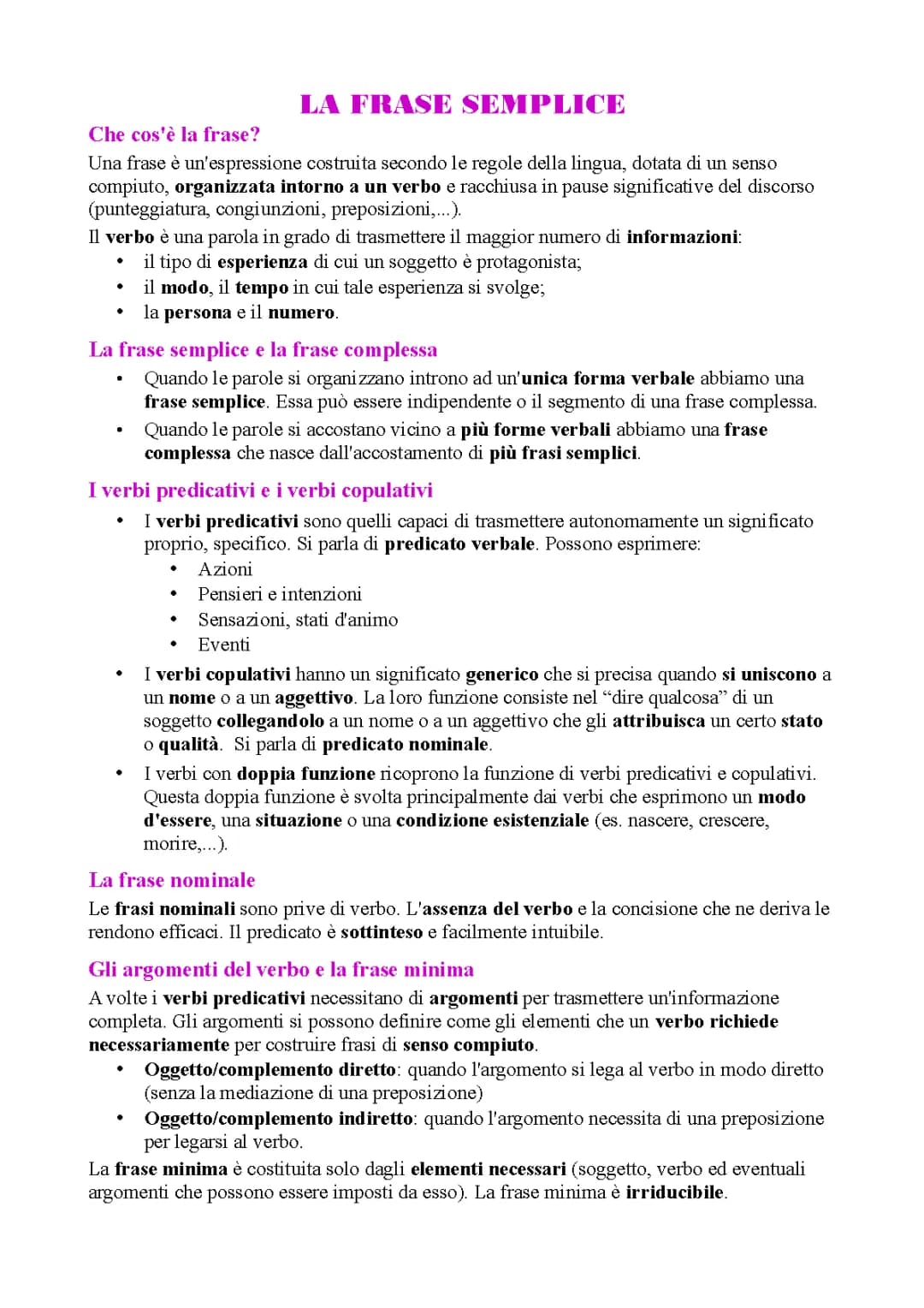 La frase semplice e complessa: spiegazione ed esempi