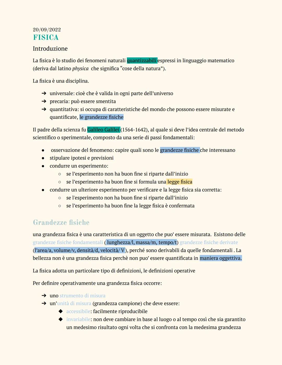 20/09/2022
FISICA
Introduzione
La fisica è lo studio dei fenomeni naturali quantizzabili espressi in linguaggio matematico
(deriva dal latin