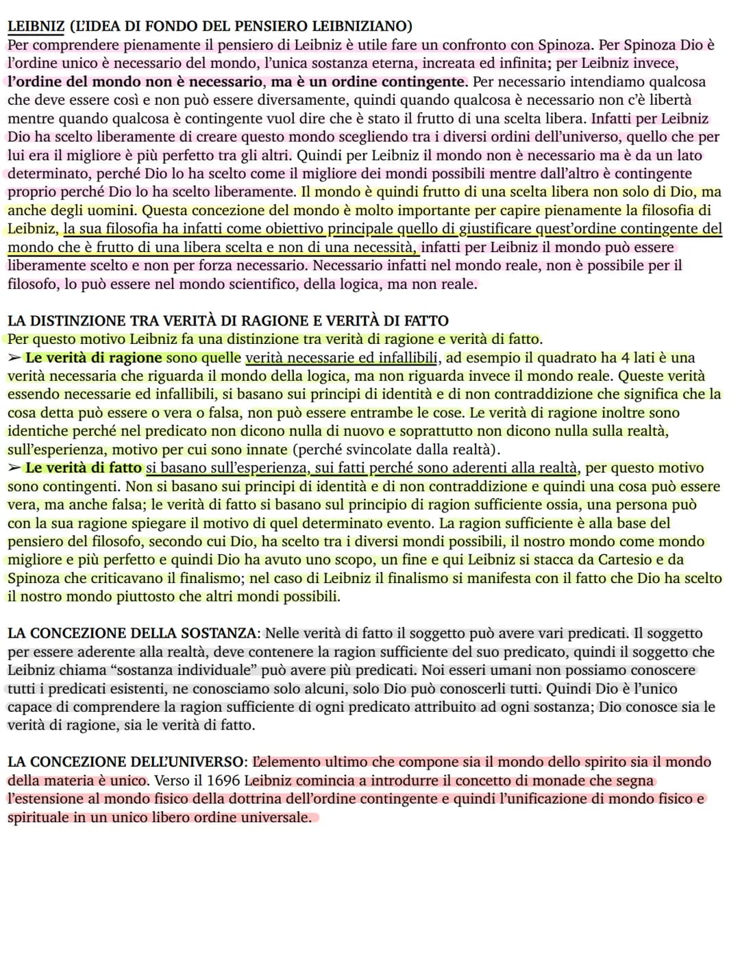 LEIBNIZ (L'IDEA DI FONDO DEL PENSIERO LEIBNIZIANO)
Per comprendere pienamente il pensiero di Leibniz è utile fare un confronto con Spinoza. 