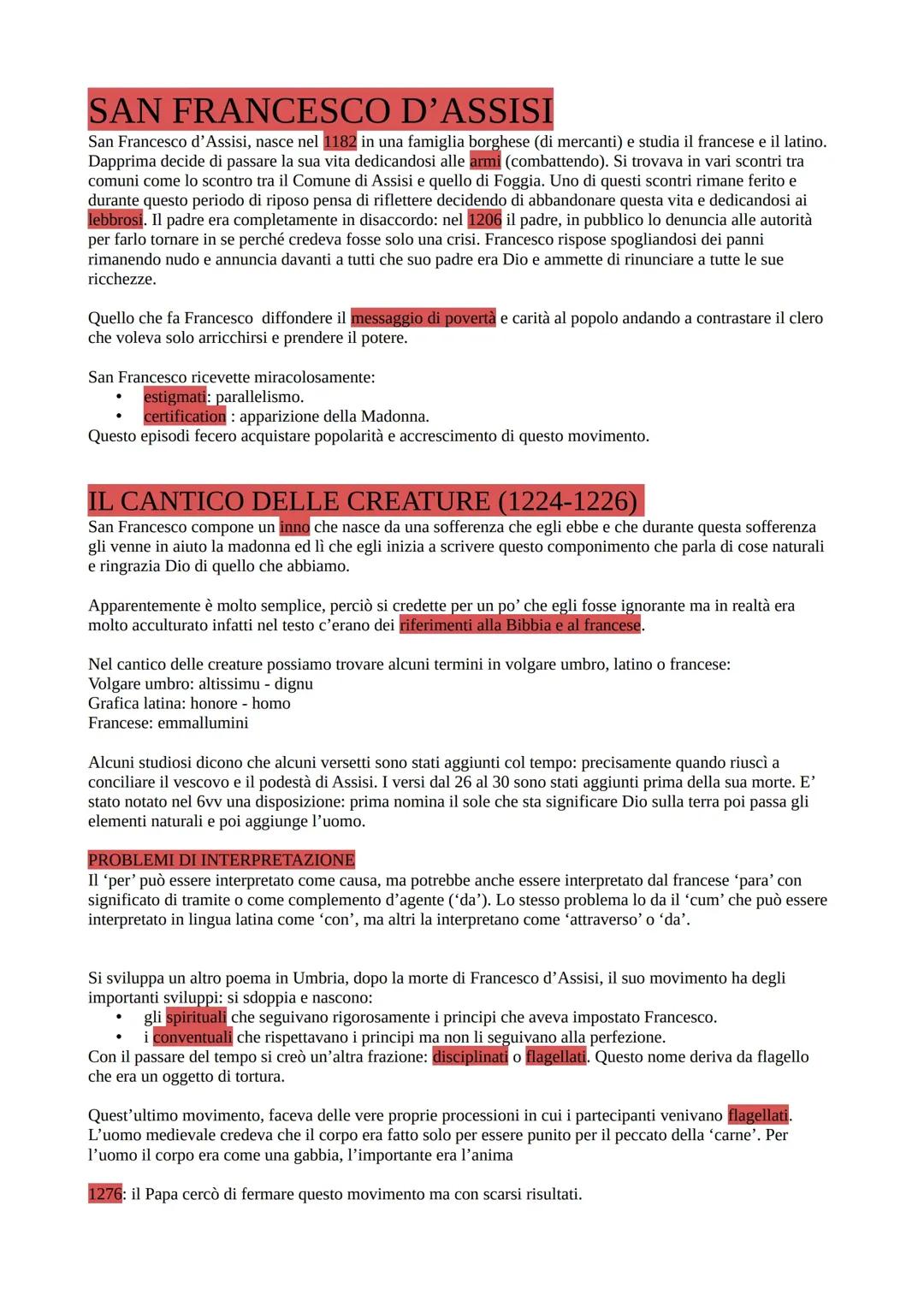 San Francesco d'Assisi e il cantico delle creature 