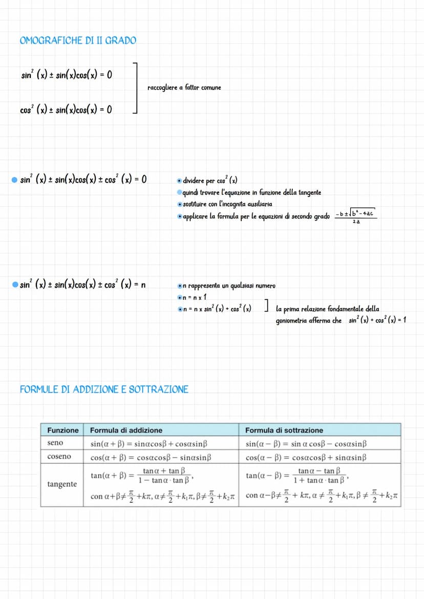 EQUAZIONI GONIOMETRICHE
EQUAZIONI ELEMENTARI:
sin = n
COS
tan
METODO ALGEBRICO
si puo sempre applicare, tuttavia si
devono svolgere calcoli 