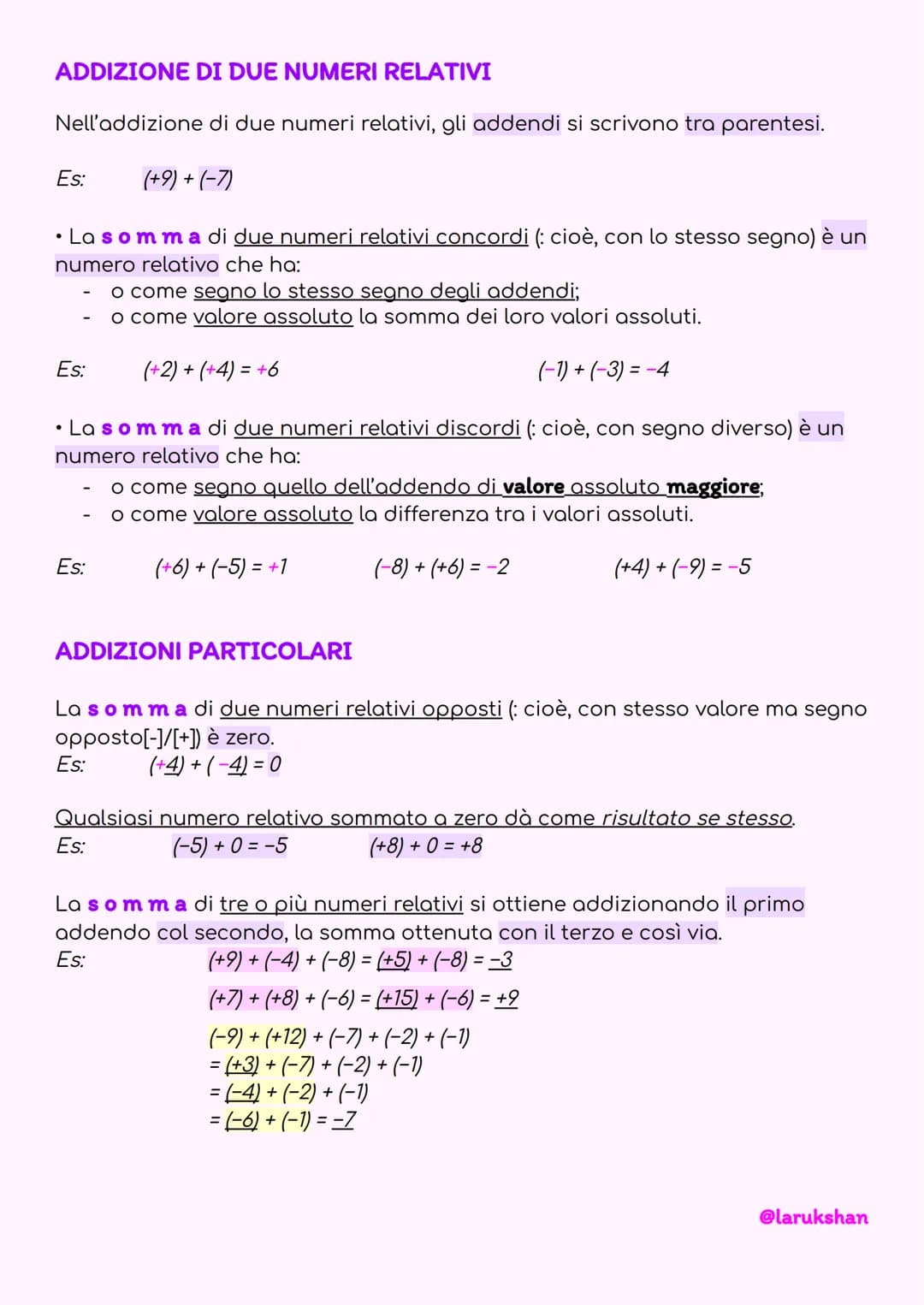 ADDIZIONE DI DUE NUMERI RELATIVI
Nell'addizione di due numeri relativi, gli addendi si scrivono tra parentesi.
(+9) + (-7)
•La somma di due 