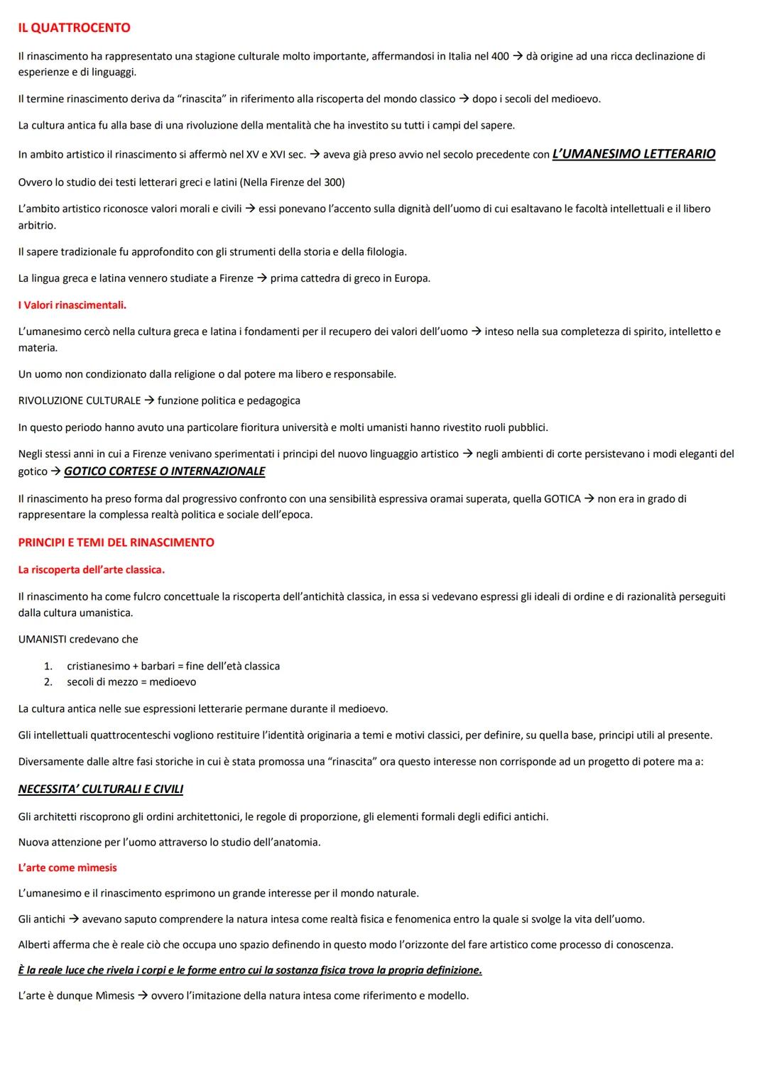 IL QUATTROCENTO
Il rinascimento ha rappresentato una stagione culturale molto importante, affermandosi in Italia nel 400 ➜ dà origine ad una