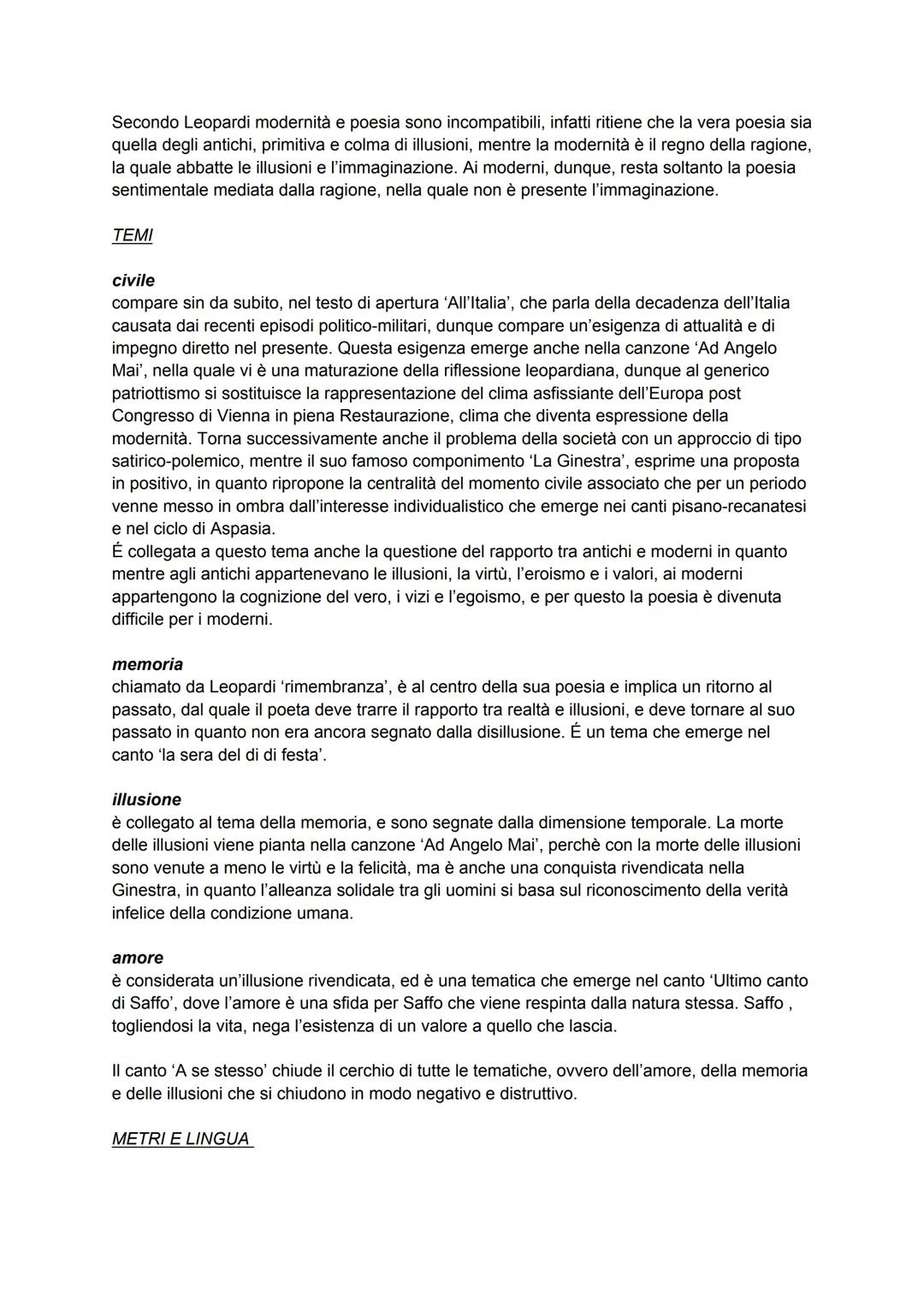 LEOPARDI
I CANTI
Sono una produzione in versi di cui vi sono tre edizioni. La prima edizione venne stampata a
Firenze nel 1831 e conteneva 2