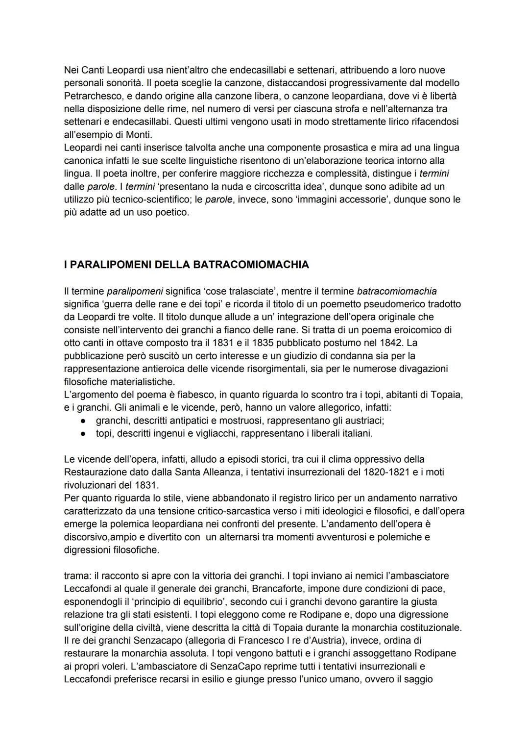 LEOPARDI
I CANTI
Sono una produzione in versi di cui vi sono tre edizioni. La prima edizione venne stampata a
Firenze nel 1831 e conteneva 2