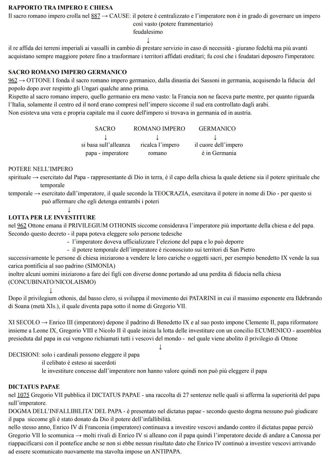 RAPPORTO TRA IMPERO E CHIESA
Il sacro romano impero crolla nel 887 → CAUSE: il potere è centralizzato e l'imperatore non è in grado di gover