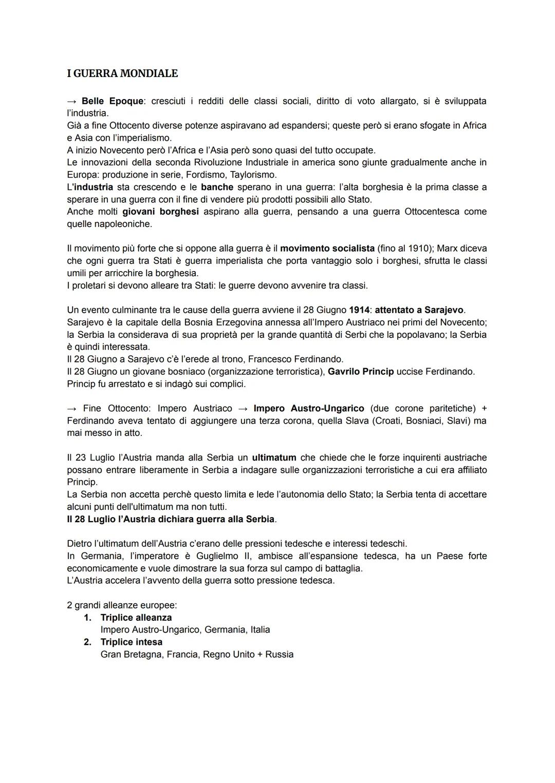 # I GUERRA MONDIALE

*   Belle Epoque: cresciuti i redditi delle classi sociali, diritto di voto allargato, si è sviluppata
l'industria.

Gi