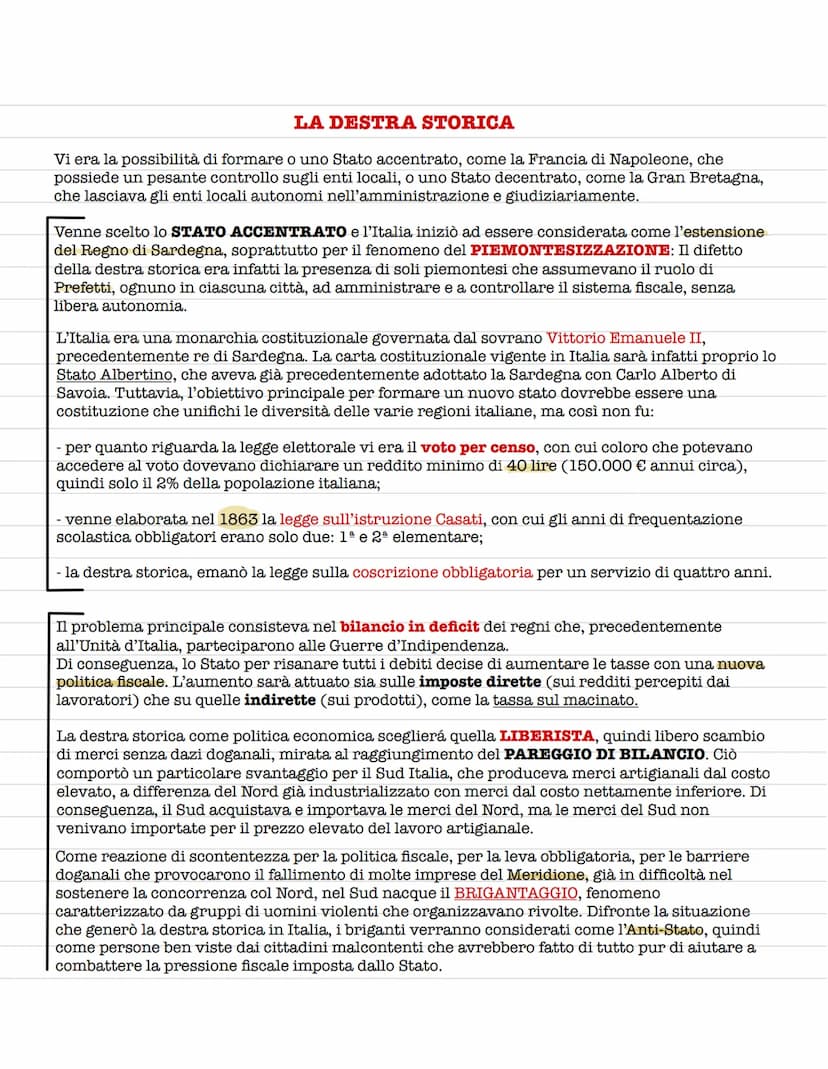 LA STORIA ITALIANA 1861-1900
Nel 1861, l'Italia era in gravi condizioni di arretratezza e di povertà e tre quarti della
popolazione era anal