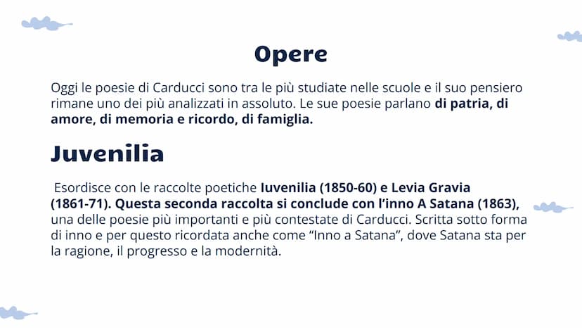 GIOSUE
CARDUCCI
VITA, OPERE E STILE VITA
Giosuè Carducci nasce il 27 luglio 1835 a Valdicastello, nella provincia di
Lucca e fino al 1839 sp