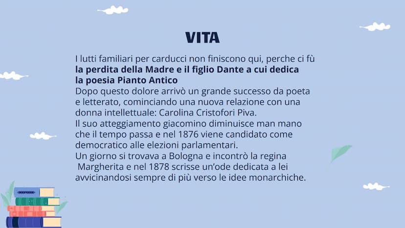 GIOSUE
CARDUCCI
VITA, OPERE E STILE VITA
Giosuè Carducci nasce il 27 luglio 1835 a Valdicastello, nella provincia di
Lucca e fino al 1839 sp