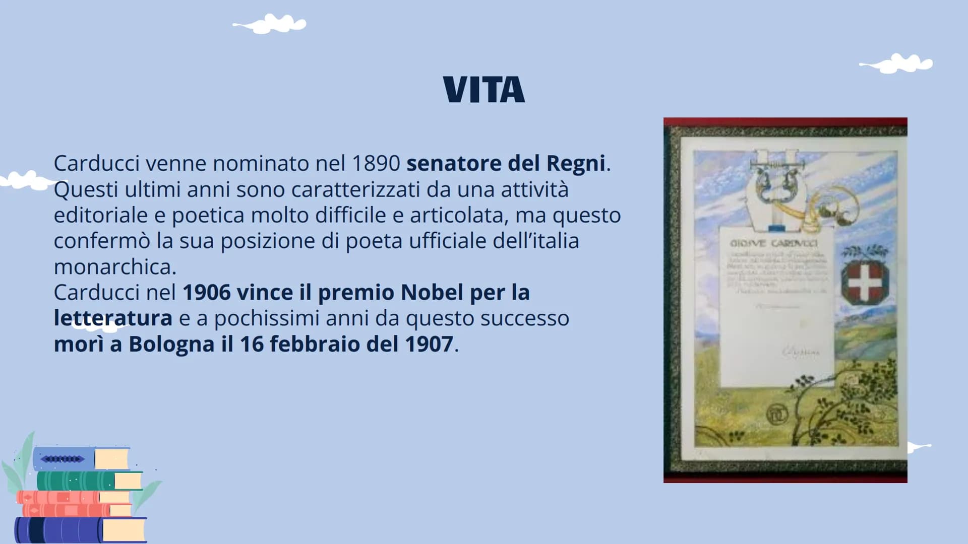 GIOSUE
CARDUCCI
VITA, OPERE E STILE VITA
Giosuè Carducci nasce il 27 luglio 1835 a Valdicastello, nella provincia di
Lucca e fino al 1839 sp