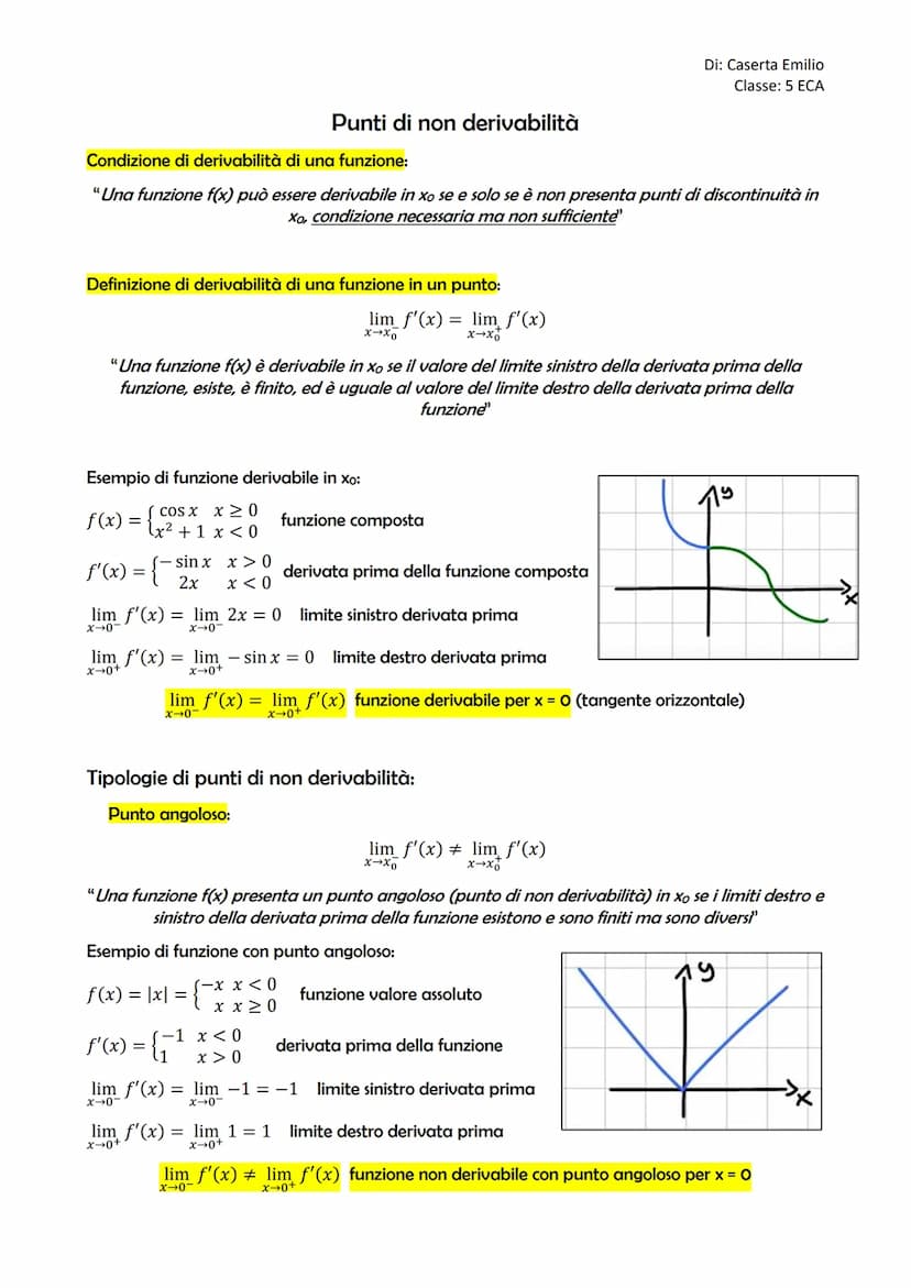 Definizione di continuità di una funzione:
Punti di discontinuità e Punti di non derivabilità
●
●
"Una funzione f(x) è continua se il valore