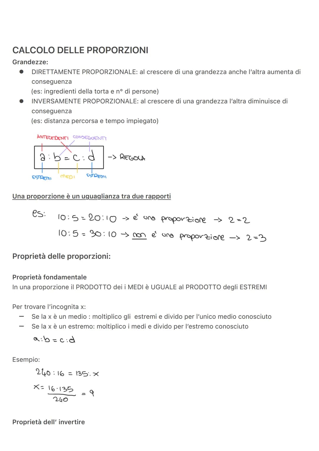 CALCOLO DELLE PROPORZIONI
Grandezze:
DIRETTAMENTE PROPORZIONALE: al crescere di una grandezza anche l'altra aumenta di
conseguenza
(es: ingr