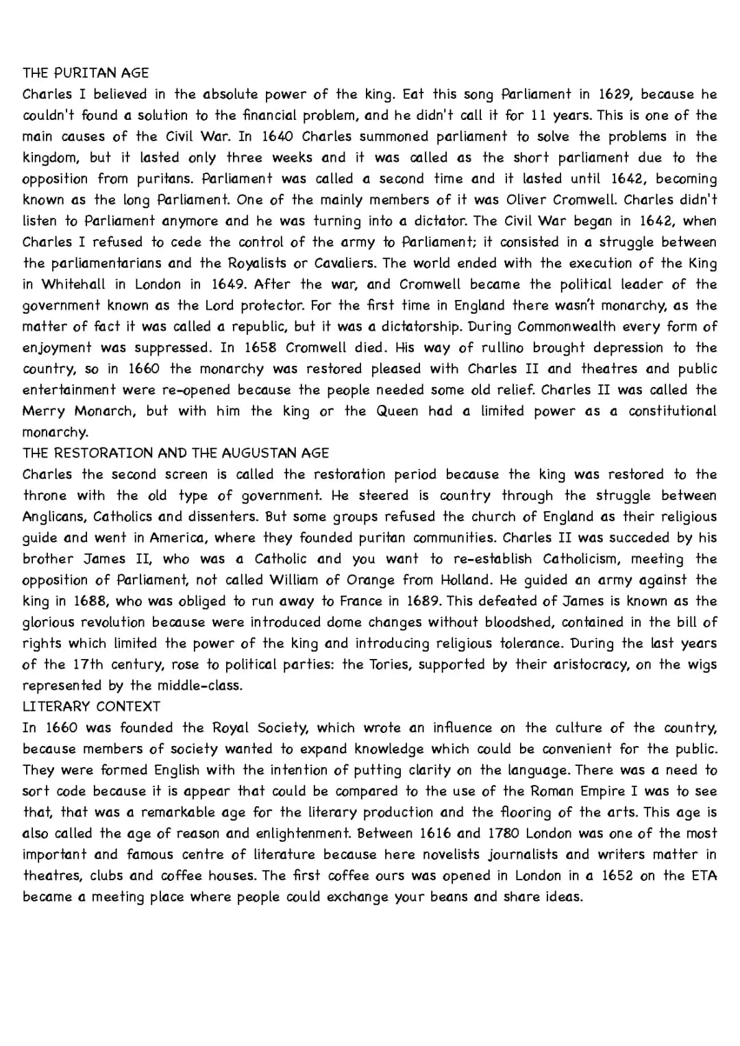The Puritan Age and English Civil War: Easy Summary for Kids
