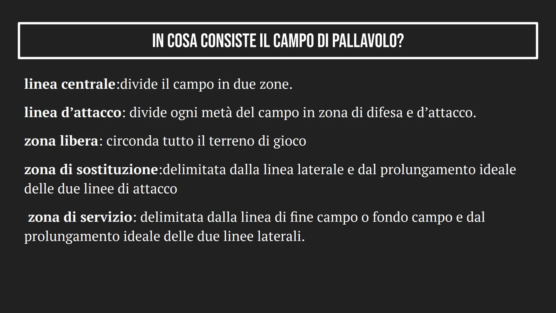 LA PALLAVOLO INDICE
1
2
3
LA PALLAVOLO
IL CAMPO E IL PALLONE
TIPI DI COLPI COS'È LA PALLAVOLO?
La pallavolo è un gioco di squadra che consis
