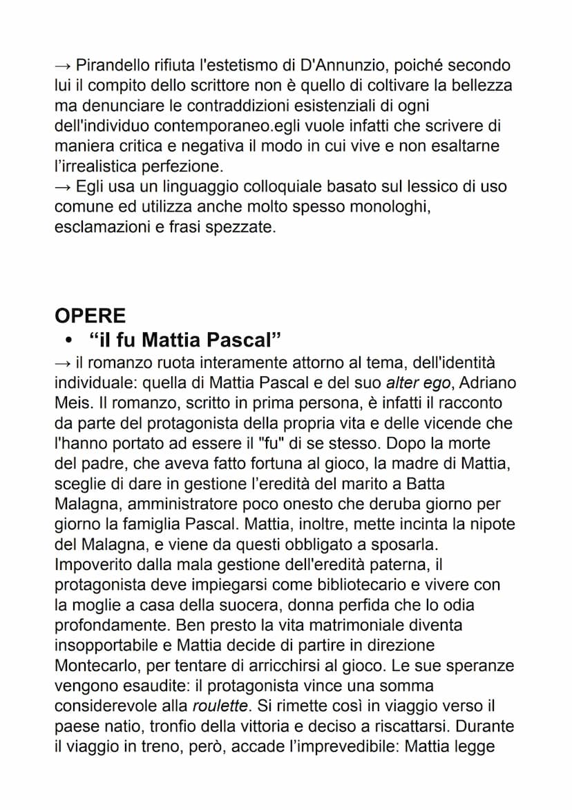 PIRANDELLO
il manifesto della poetica di Pirandello è il "saggio
sull'umorismo" del 1908. Nel testo viene introdotta la
distinzione tra l'av