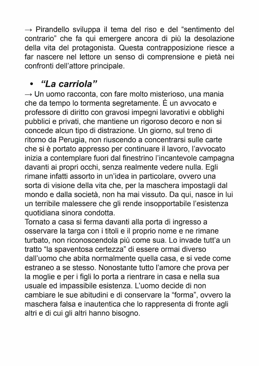 PIRANDELLO
il manifesto della poetica di Pirandello è il "saggio
sull'umorismo" del 1908. Nel testo viene introdotta la
distinzione tra l'av