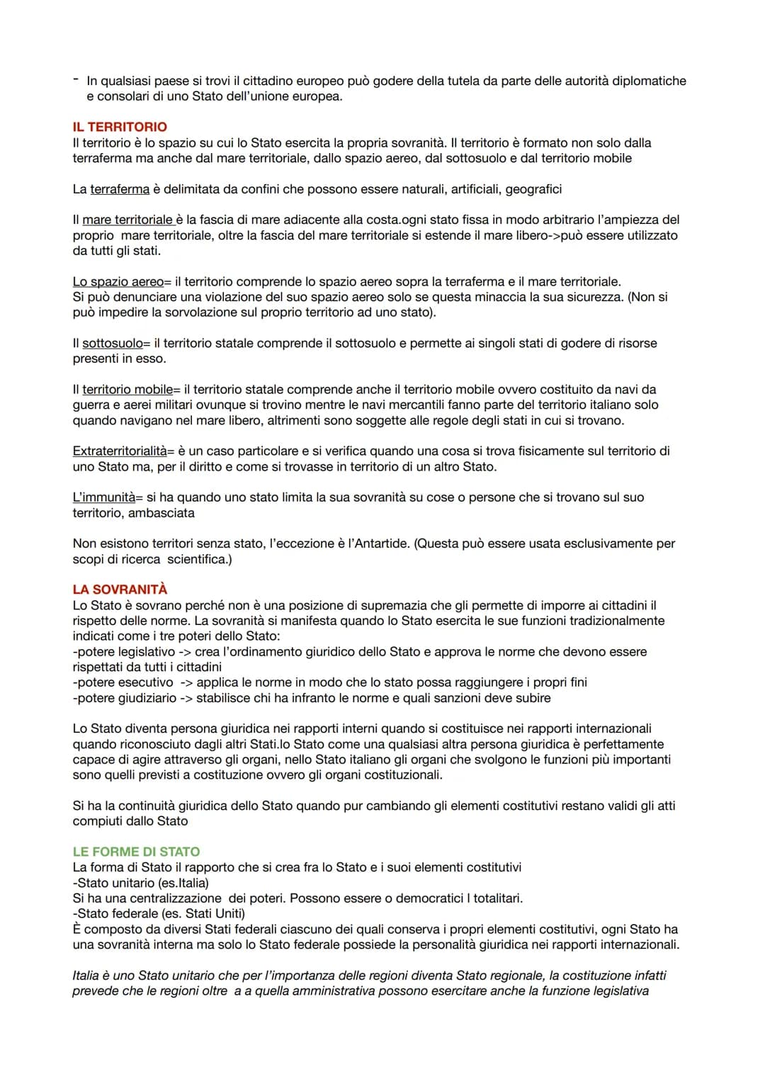 LO STATO
Lo Stato è un'organizzazione politica che esercita la propria sovranità sui soggetti presenti sul
territorio.
Ogni Stato ha il comp