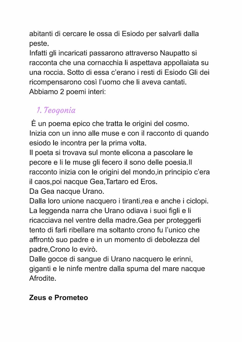 Esiodo
la vita
Abbiamo notizie certe sulla vita di Esiodo perché lui
stesso ne parla nelle sue opere. Suo padre era
commerciante ma in segui