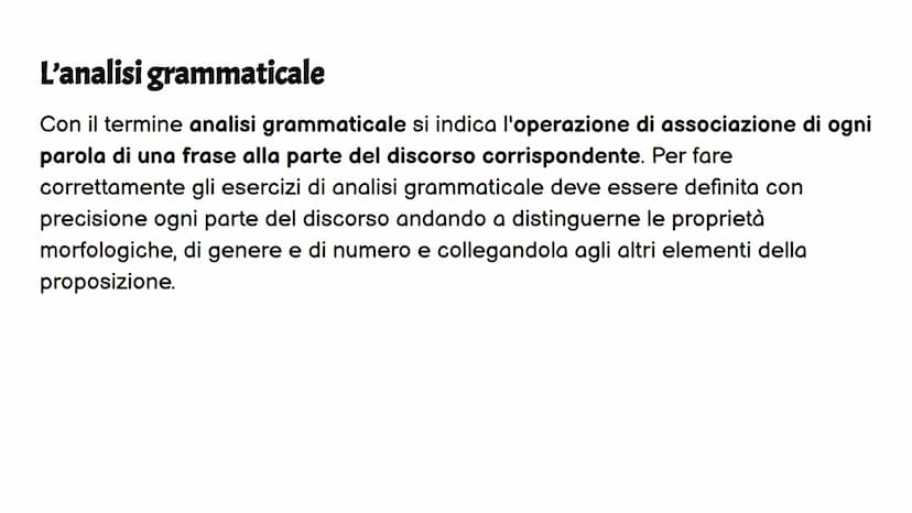 Ripasso Italiano
I diversi tipi di analisi. Analisi grammaticale:
L'analisi grammaticale è il
procedimento per identificare
la categoria les