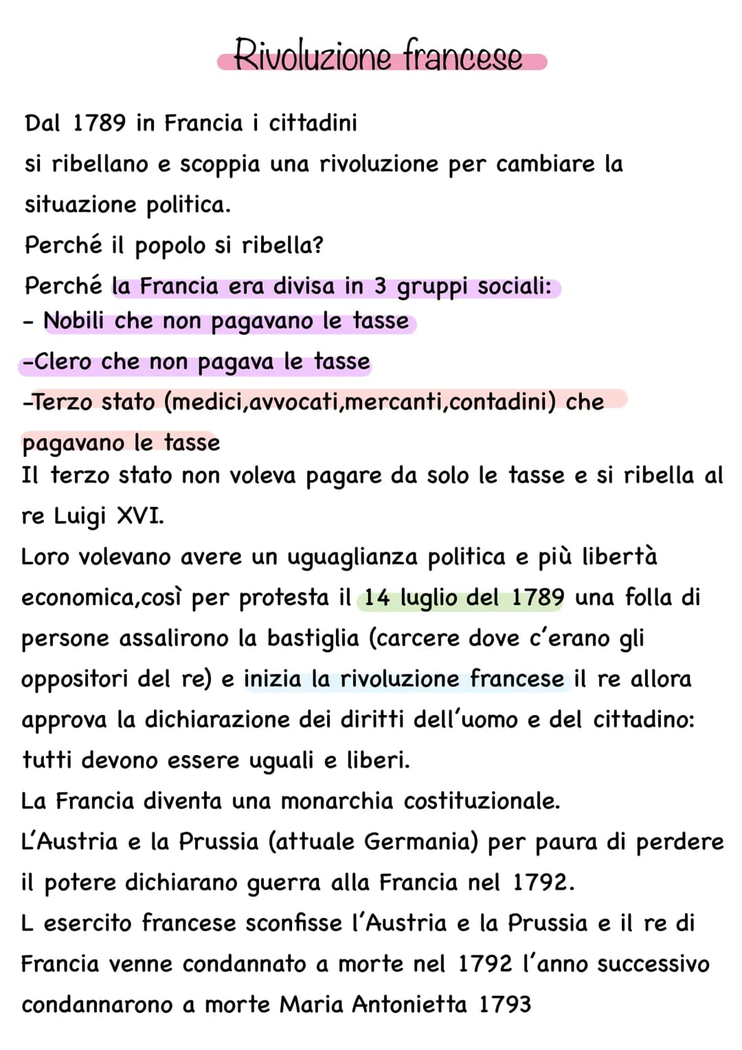 Rivoluzione francese
Dal 1789 in Francia i cittadini
si ribellano e scoppia una rivoluzione per cambiare la
situazione politica.
Perché il p