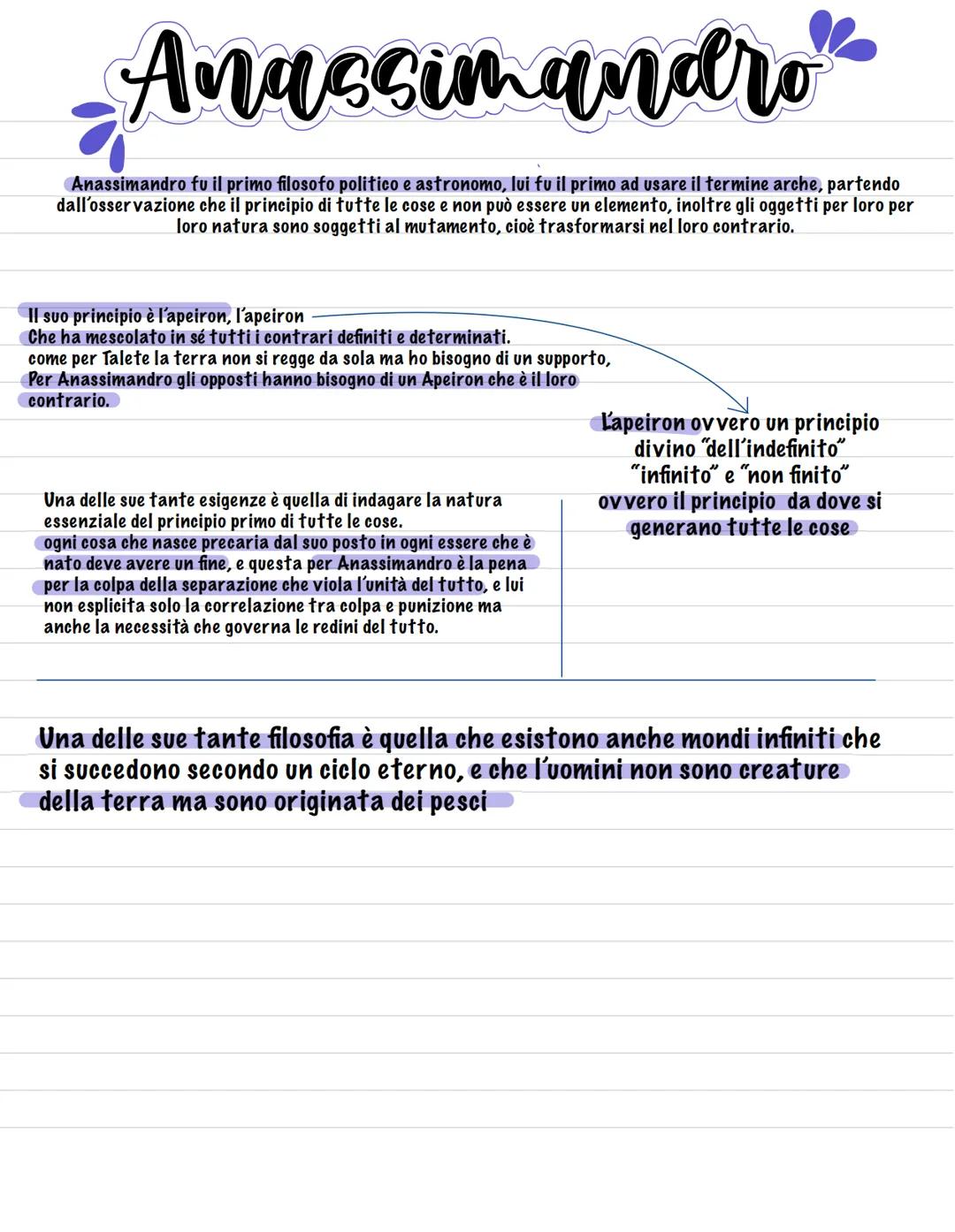 Anassimandro
Anassimandro fu il primo filosofo politico e astronomo, lui fu il primo ad usare il termine arche, partendo
dall'osservazione c