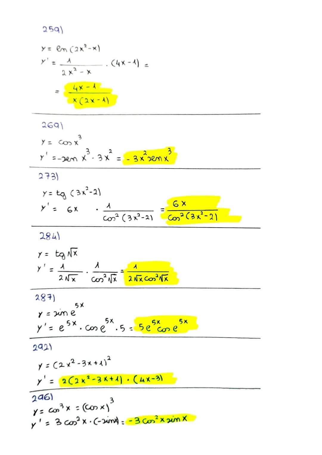 # ESERCIZI DERIVATE
ESERCIZI DA PAG. 1018) DERIVATE FONDAMENTALI
110)
y = log 2 x
y = sim $\pi$/4
y'= $\frac{1}{x}$ log₂e y'=0
119)
y = $\fr
