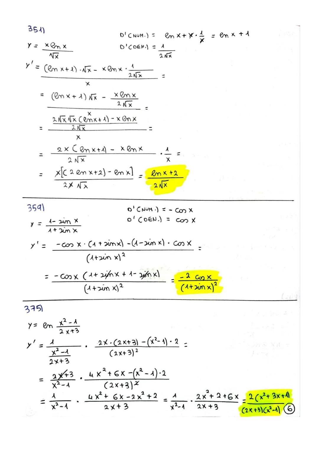# ESERCIZI DERIVATE
ESERCIZI DA PAG. 1018) DERIVATE FONDAMENTALI
110)
y = log 2 x
y = sim $\pi$/4
y'= $\frac{1}{x}$ log₂e y'=0
119)
y = $\fr