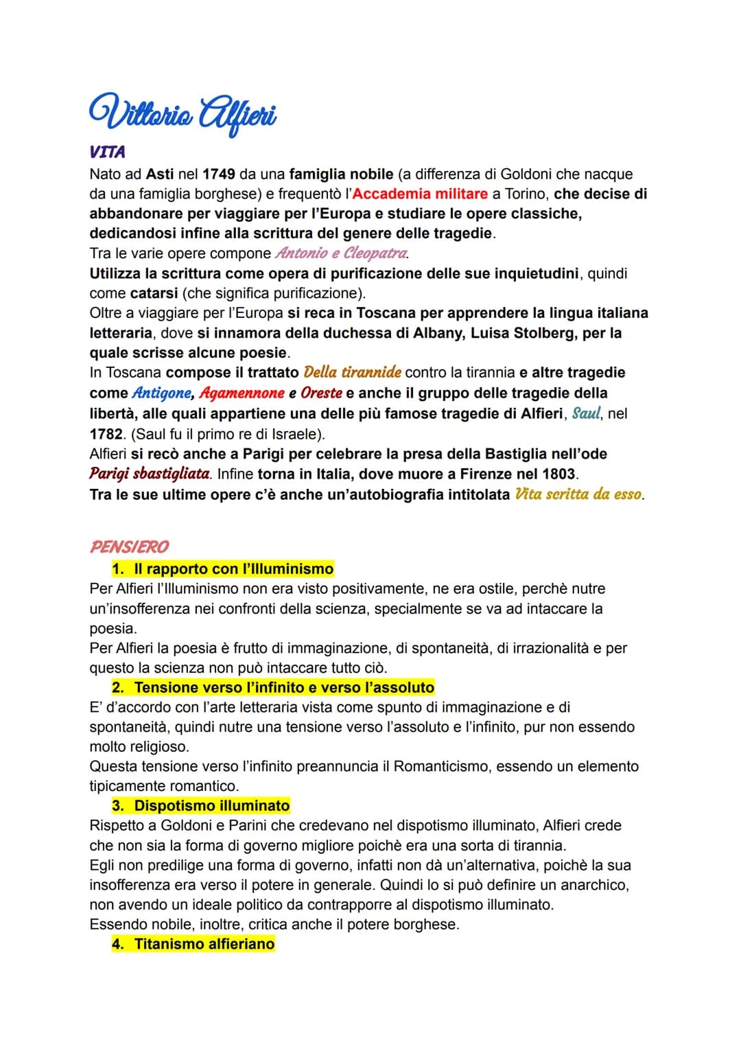 Villaria Alfieri
VITA
Nato ad Asti nel 1749 da una famiglia nobile (a differenza di Goldoni che nacque
da una famiglia borghese) e frequentò